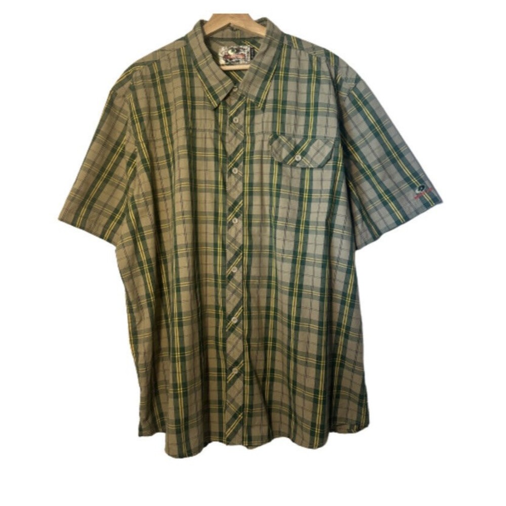 Mossy Oak Shirt Mens Green Plaid Button Up Short Sleeve Pocket Size XXL